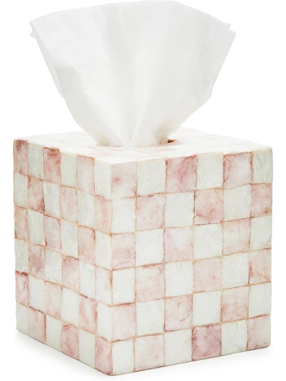 Chic Pink & White Rosy Check Tissue Box Cover | Stylish Home Decor Accessory